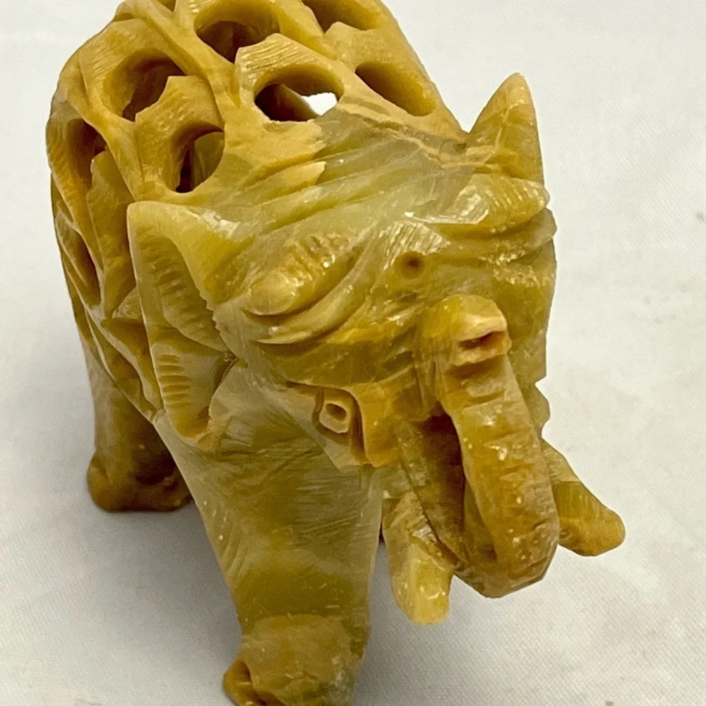 Hand Carved Soapstone Mother Elephant With Baby Calf Inside, Vintage, VGUC